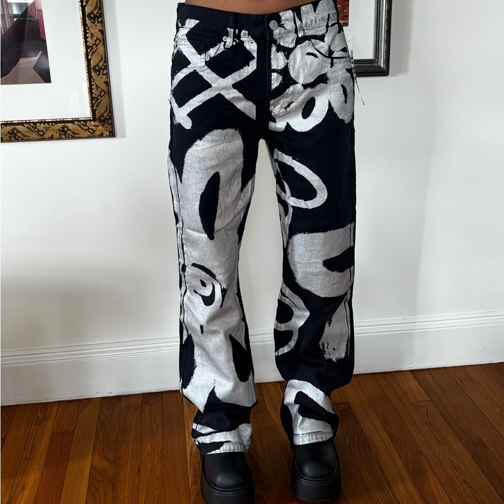 BDG Black and Silver Graphic Pants